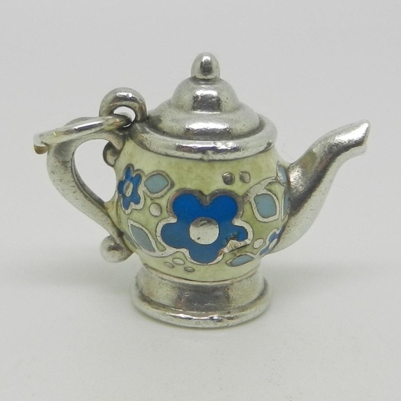 NIB James Avery Retired Sterling Silver Enamel Teapot Charm - Picture 2 of 4